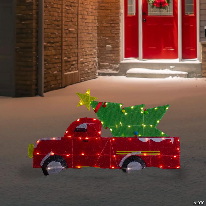 Northlight 3' LED Lighted Red Truck with Christmas Tree Outdoor Decoration