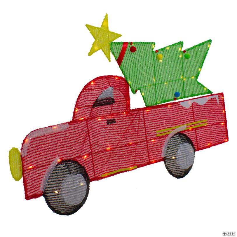 Northlight 3' LED Lighted Red Truck with Christmas Tree Outdoor Decoration
