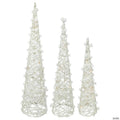 Northlight 3' LED Lighted White and Silver Cone Tree Christmas Decoration, Set of 3