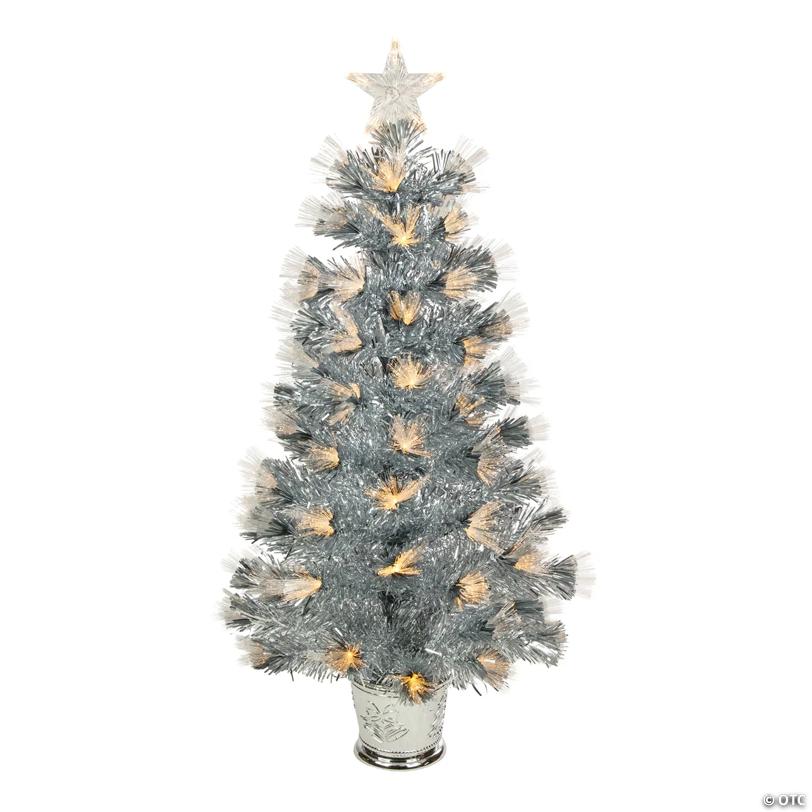 Northlight 3' Pre-Lit Silver Fiber Optic Artificial Christmas Tree  Warm White Lights