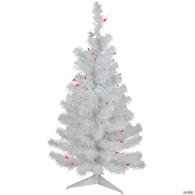 Northlight 3' Pre-Lit White Iridescent Pine Slim Artificial Christmas Tree - Pink Lights