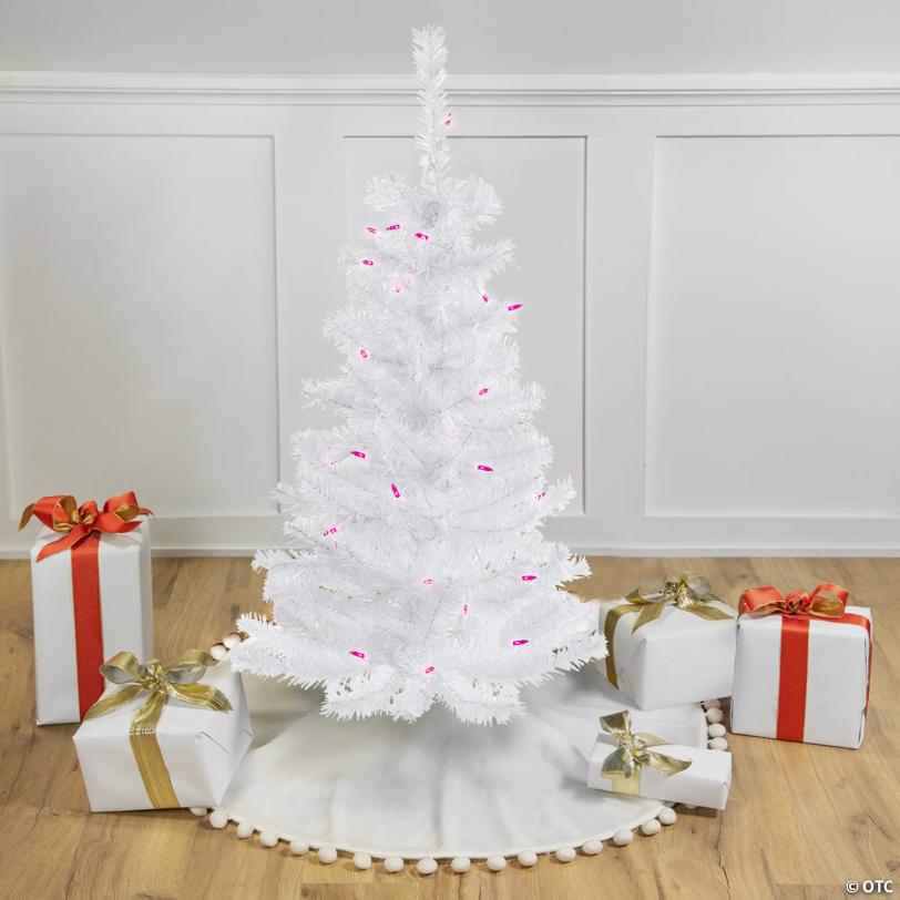 Northlight 3' Pre-Lit Woodbury White Pine Slim Artificial Christmas Tree  Pink Lights