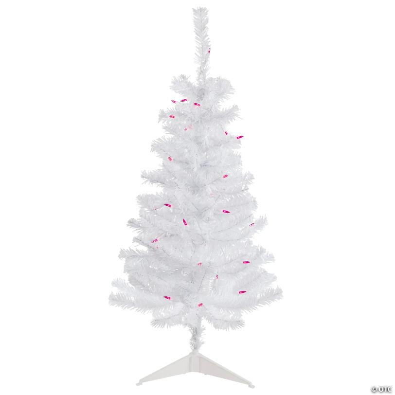Northlight 3' Pre-Lit Woodbury White Pine Slim Artificial Christmas Tree  Pink Lights