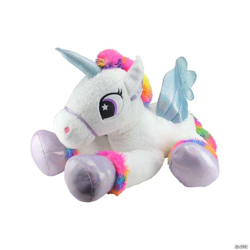 Northlight 42" Super Soft and Plush White Sitting Winged Unicorn  with Rainbow Mane Stuffed Figure