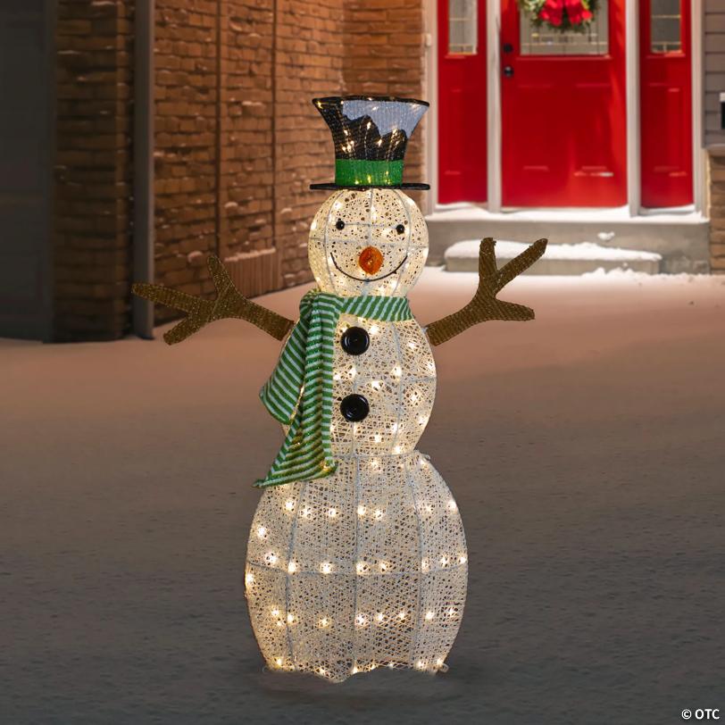 Northlight 43" LED Lighted Snowman with Top Hat and Green Scarf Outdoor Christmas Decoration