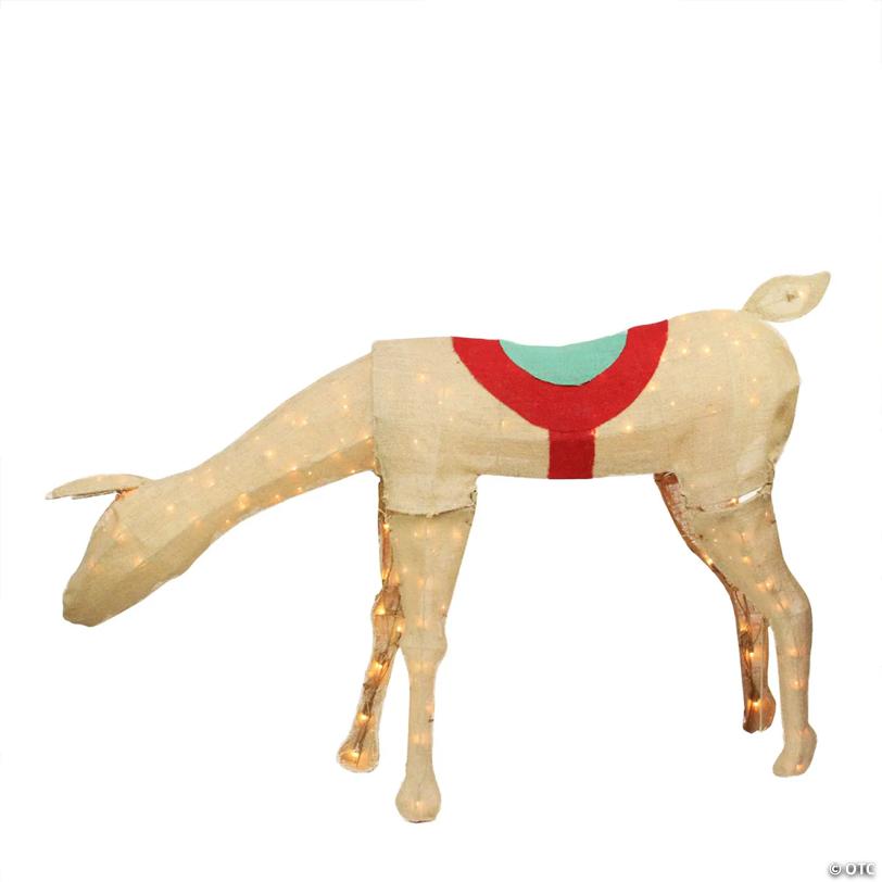 Northlight 44" Beige and Red Pre-Lit Feeding Reindeer Christmas Outdoor Decor