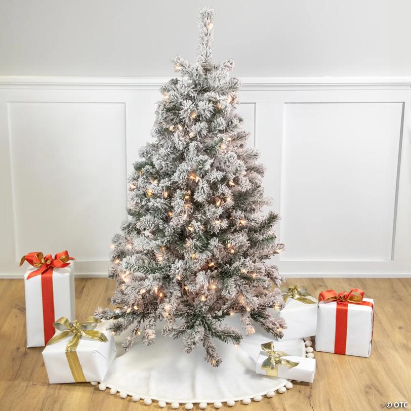 Northlight 4.5' Pre-Lit Flocked Madison Pine Artificial Christmas Tree  Clear Lights