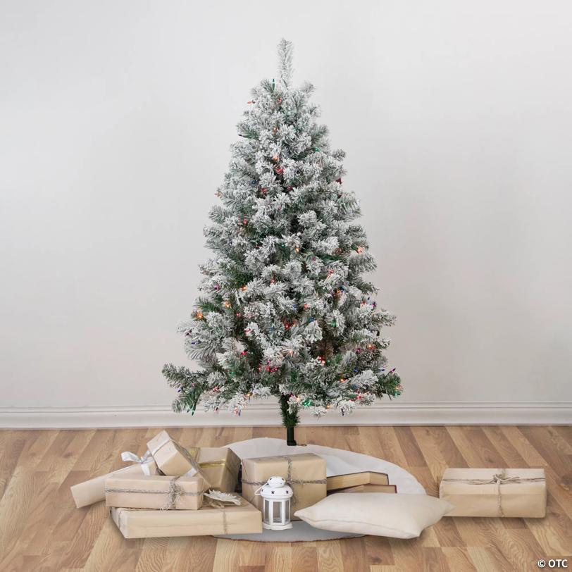 Northlight 4.5' Pre-Lit Flocked Madison Pine Artificial Christmas Tree  Multi Lights