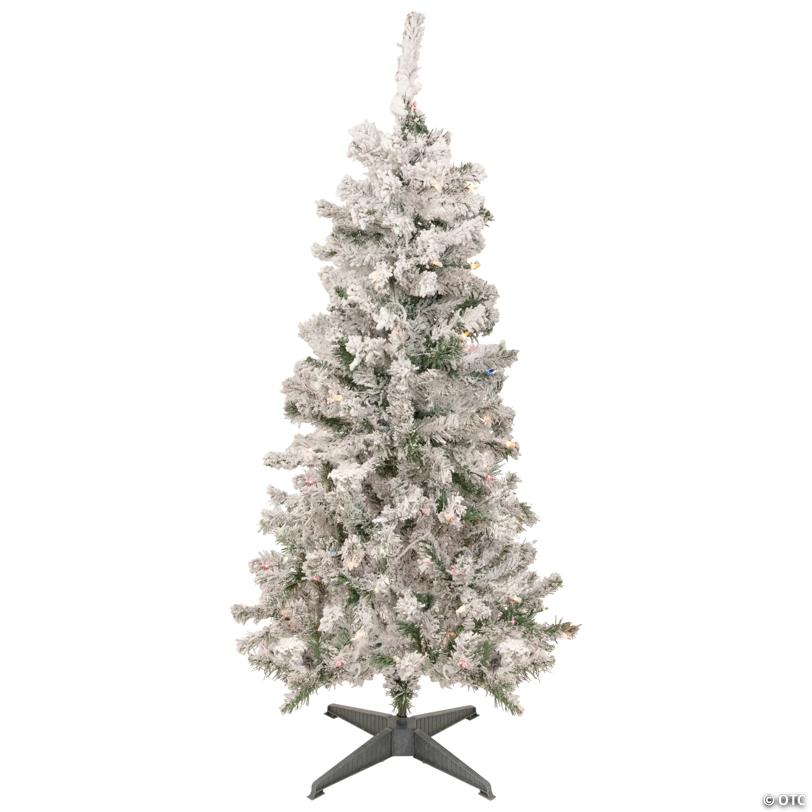Northlight 4.5' Pre-Lit Medium Heavily Flocked Pine Artificial Christmas Tree  Multicolor Lights