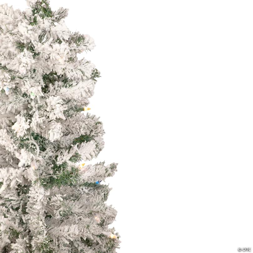 Northlight 4.5' Pre-Lit Medium Heavily Flocked Pine Artificial Christmas Tree  Multicolor Lights