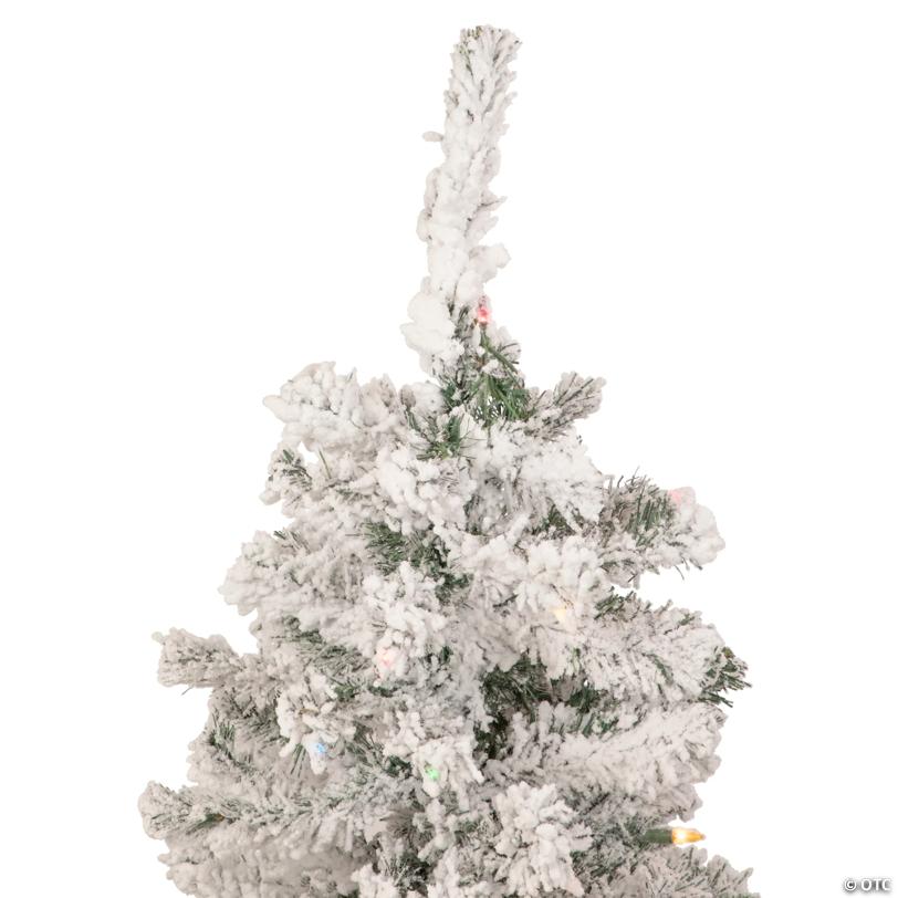Northlight 4.5' Pre-Lit Medium Heavily Flocked Pine Artificial Christmas Tree  Multicolor Lights