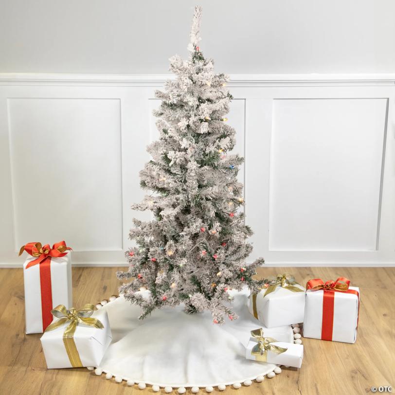 Northlight 4.5' Pre-Lit Medium Heavily Flocked Pine Artificial Christmas Tree  Multicolor Lights