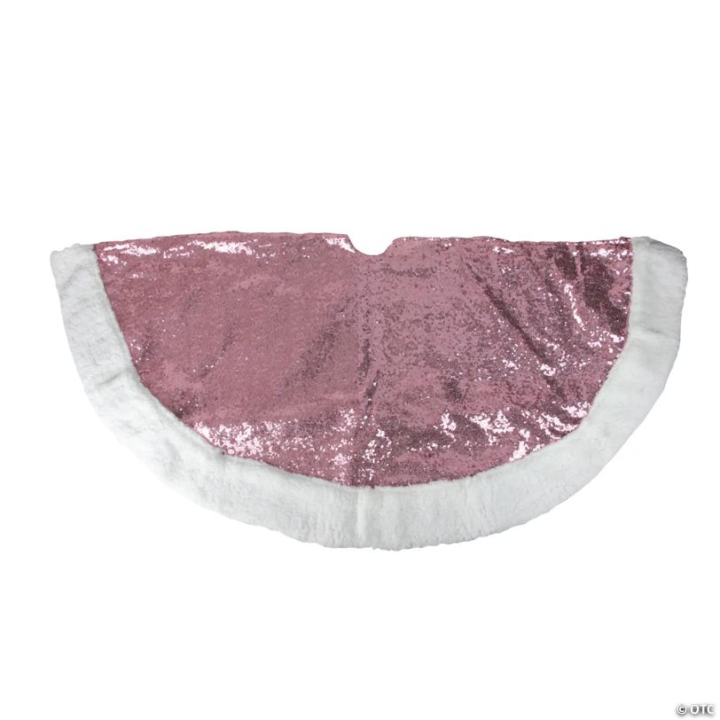 Northlight 47" Pink and White Round Christmas Tree Skirt with Sherpa Border