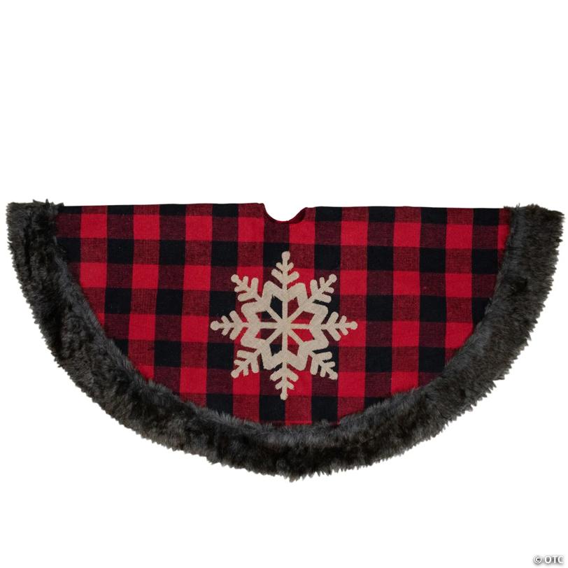 Northlight 48-Inch Red and Black Christmas Tree Skirt with Burlap Snowflake