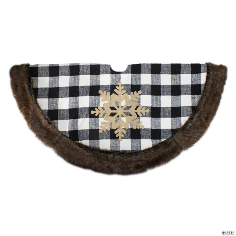 Northlight 48" Black and White Buffalo Plaid Christmas Tree Skirt with Burlap Snowflake