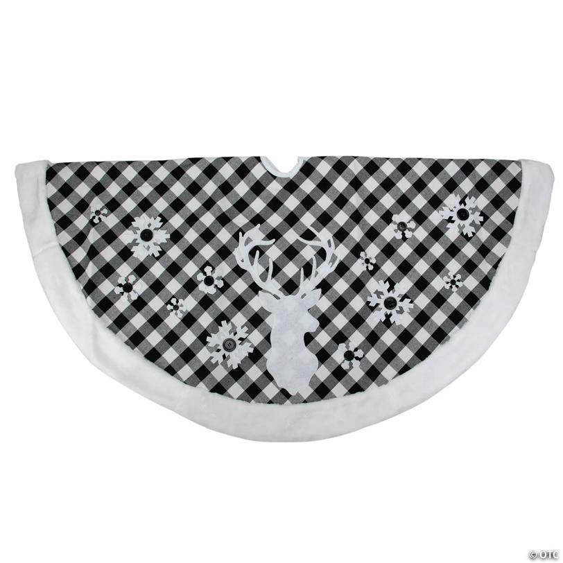 Northlight 48" Black and White Plaid Reindeer Christmas Tree Skirt