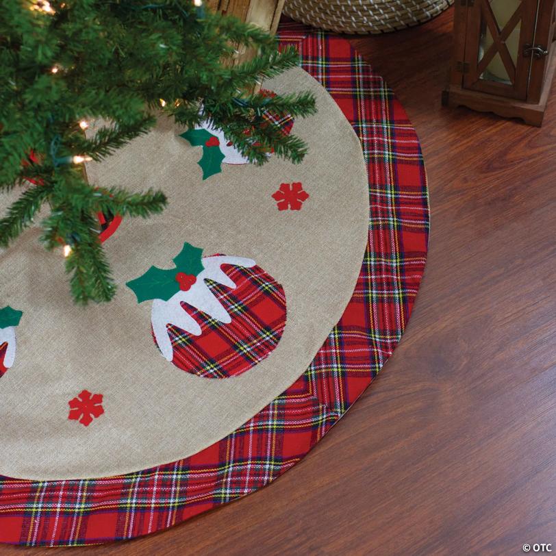Northlight 48" Burlap Plaid Tree Skirt with Christmas Puddings