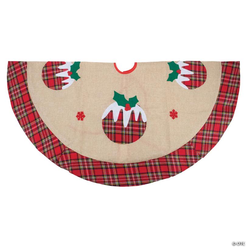 Northlight 48" Burlap Plaid Tree Skirt with Christmas Puddings