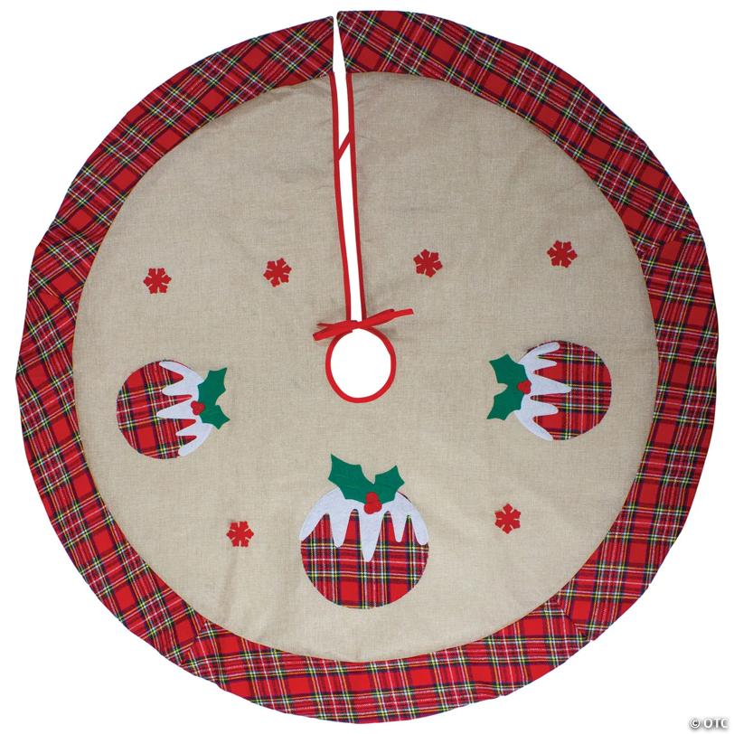Northlight 48" Burlap Plaid Tree Skirt with Christmas Puddings