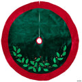 Northlight 48" Dark Green and Burgundy Holly Berry Velveteen Christmas Tree Skirt
