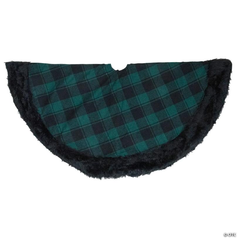 Northlight 48" Green and Black Plaid Christmas Tree Skirt with Faux Fur