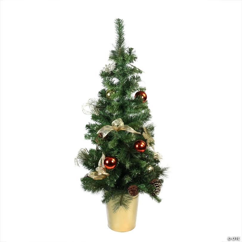 Northlight 48" Red  Gold and Copper Potted Artificial Christmas Tree - Unlit