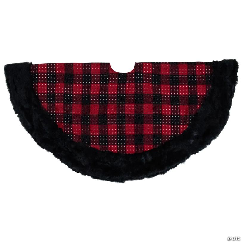 Northlight 48" Red and Black Plaid with Polka Dots Christmas Tree Skirt