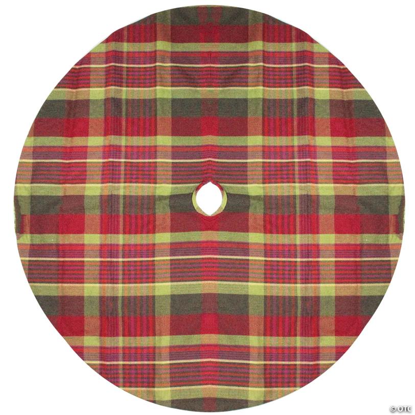 Northlight 48" Red and Green Plaid Rustic Woodland Christmas Tree Skirt with Green Trim