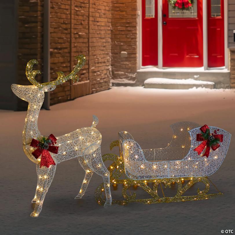 Northlight 4' LED Pre-Lit Glitter Reindeer with Sleigh Outdoor Christmas Decoration