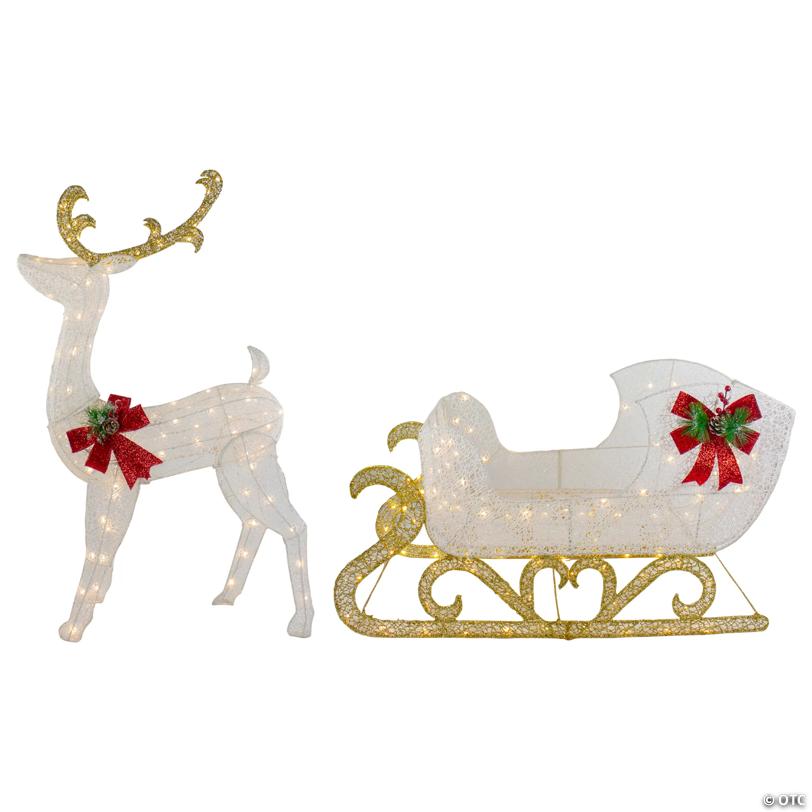 Northlight 4' LED Pre-Lit Glitter Reindeer with Sleigh Outdoor Christmas Decoration