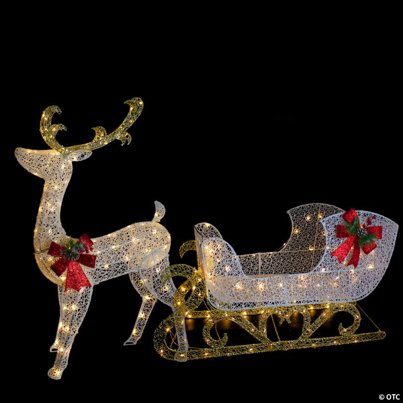Northlight 4' LED Pre-Lit Glitter Reindeer with Sleigh Outdoor Christmas Decoration