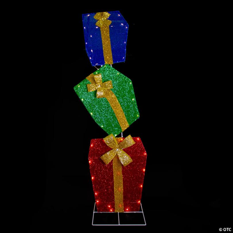 Northlight 4' LED Pre-Lit Tinsel Stacked Gift Boxes Outdoor Christmas Decoration