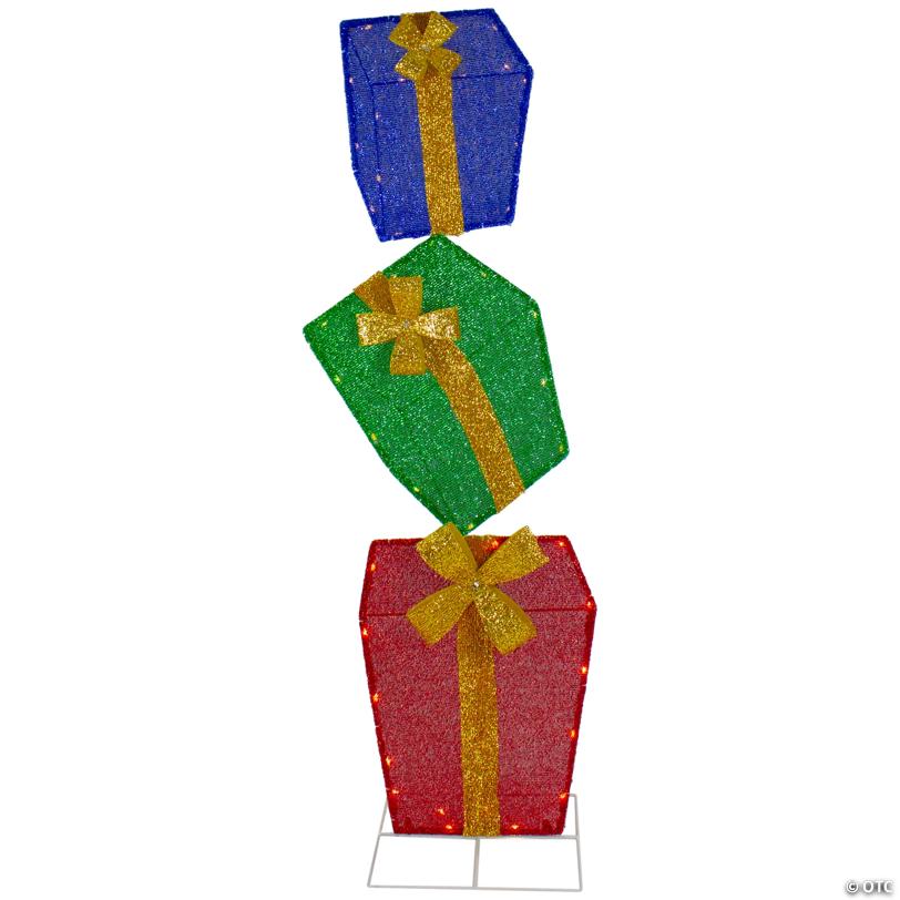 Northlight 4' LED Pre-Lit Tinsel Stacked Gift Boxes Outdoor Christmas Decoration