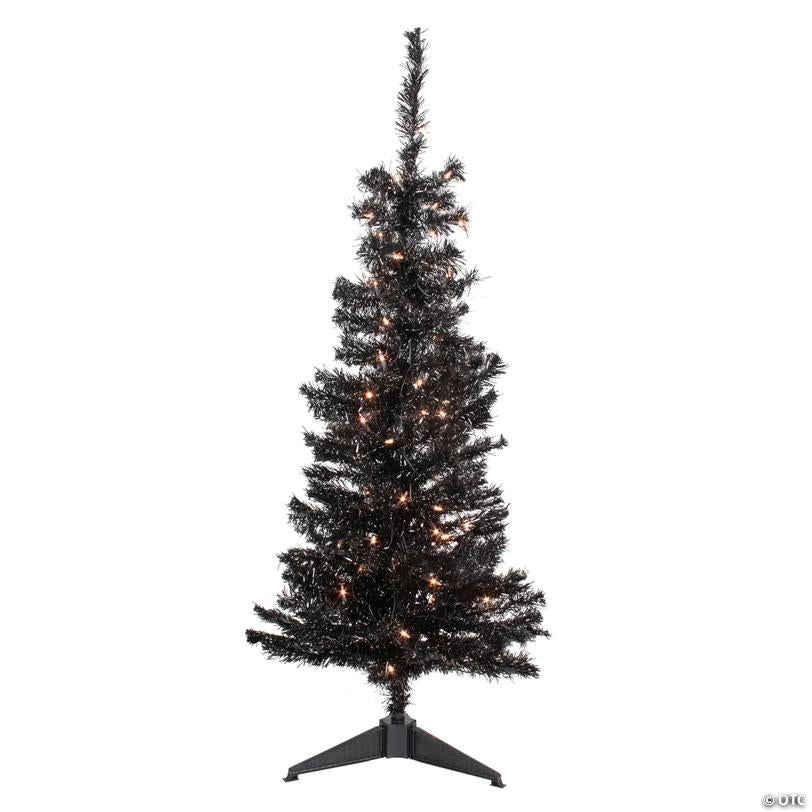 Northlight 4' Pre-Lit Black Artificial Tinsel Christmas Tree  Clear Lights