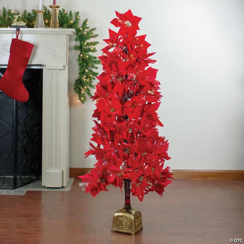 Northlight 4' Pre-Lit Fiber Optic Color Changing Red Poinsettia Christmas Tree