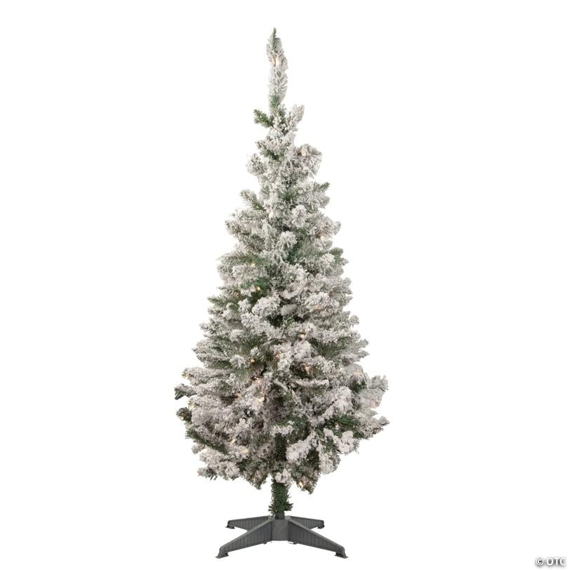 Northlight 4' Pre-Lit Flocked Pine Slim Artificial Christmas Tree  Clear Lights