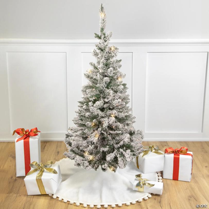 Northlight 4' Pre-Lit Flocked Pine Slim Artificial Christmas Tree  Clear Lights