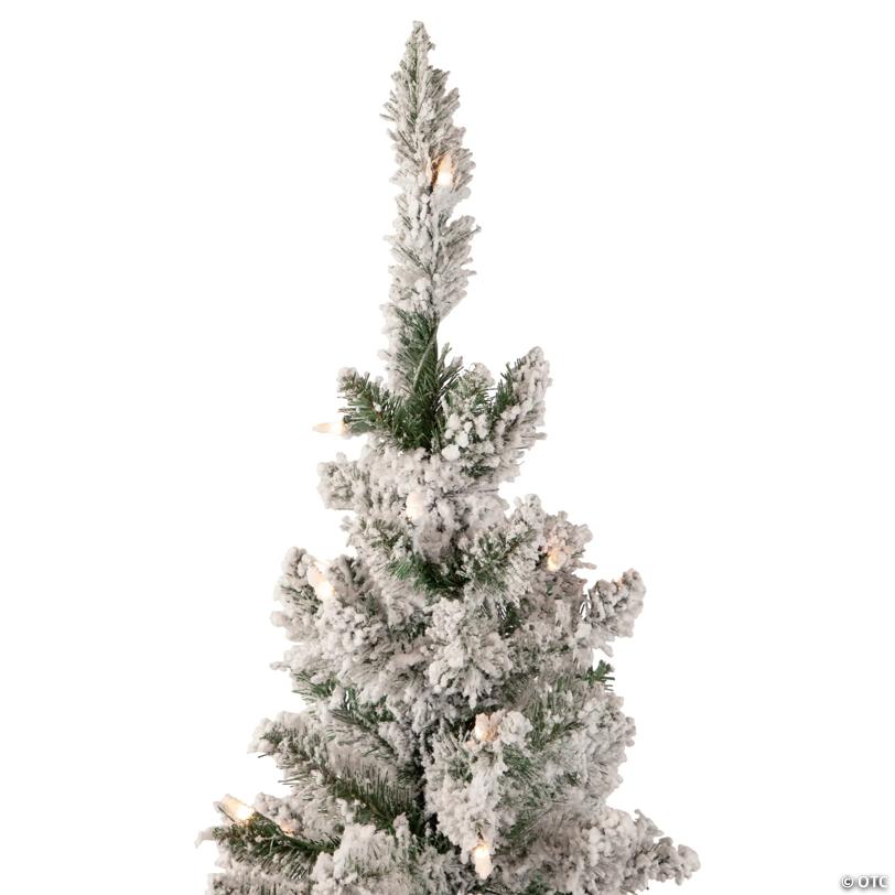 Northlight 4' Pre-Lit Flocked Pine Slim Artificial Christmas Tree  Clear Lights