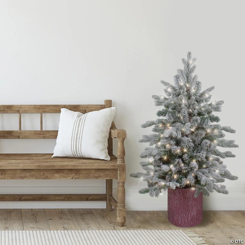 Northlight 4' Pre-Lit Flocked Saratoga Spruce Artificial Christmas Tree in Pot - Clear Lights