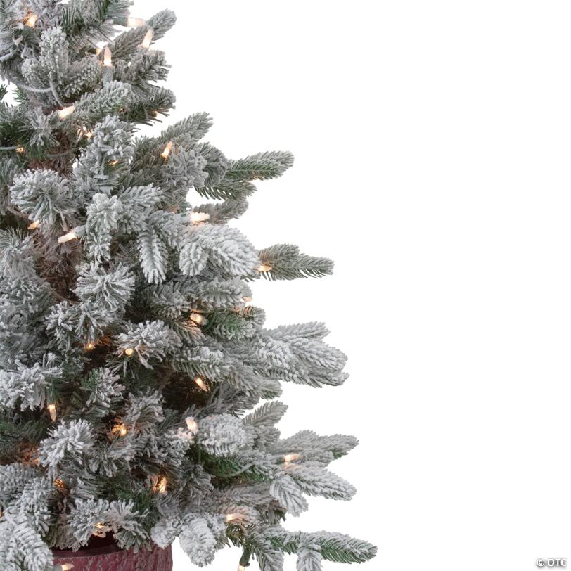 Northlight 4' Pre-Lit Flocked Saratoga Spruce Artificial Christmas Tree in Pot - Clear Lights