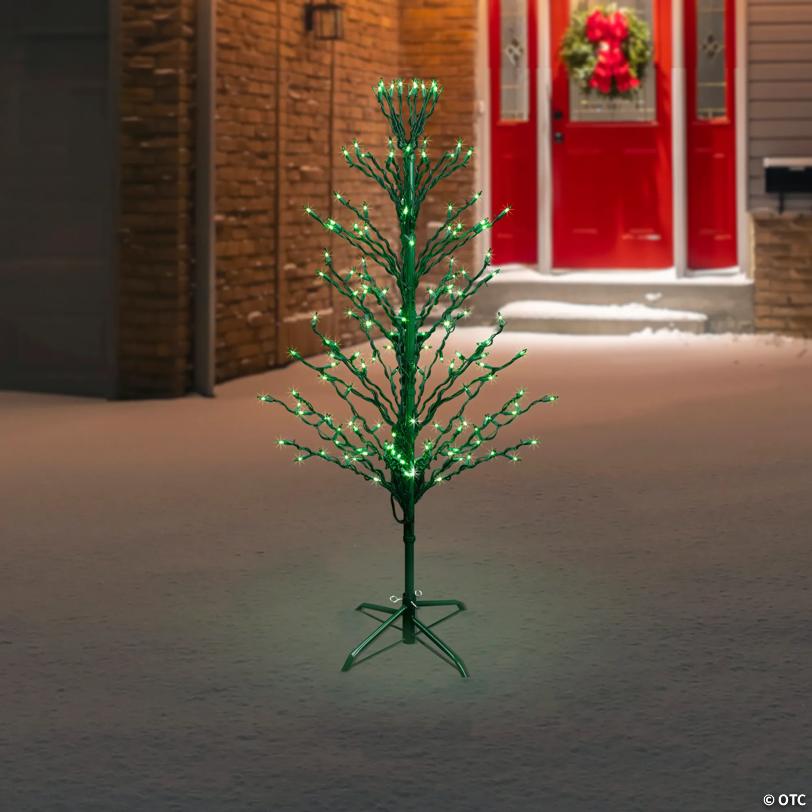 Northlight 4' Pre-Lit Green Slim Profile Cascade Twig Christmas Tree - Green Lights