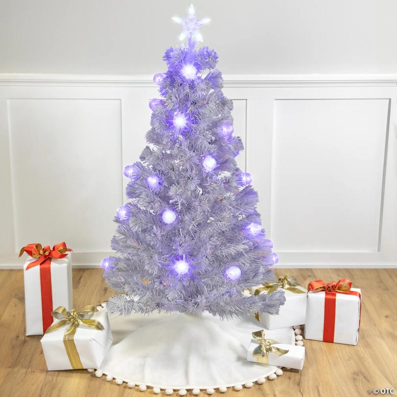 Northlight 4' Pre-Lit Medium White Iridescent Fiber Optic Artificial Christmas Tree  Blue LED Lights