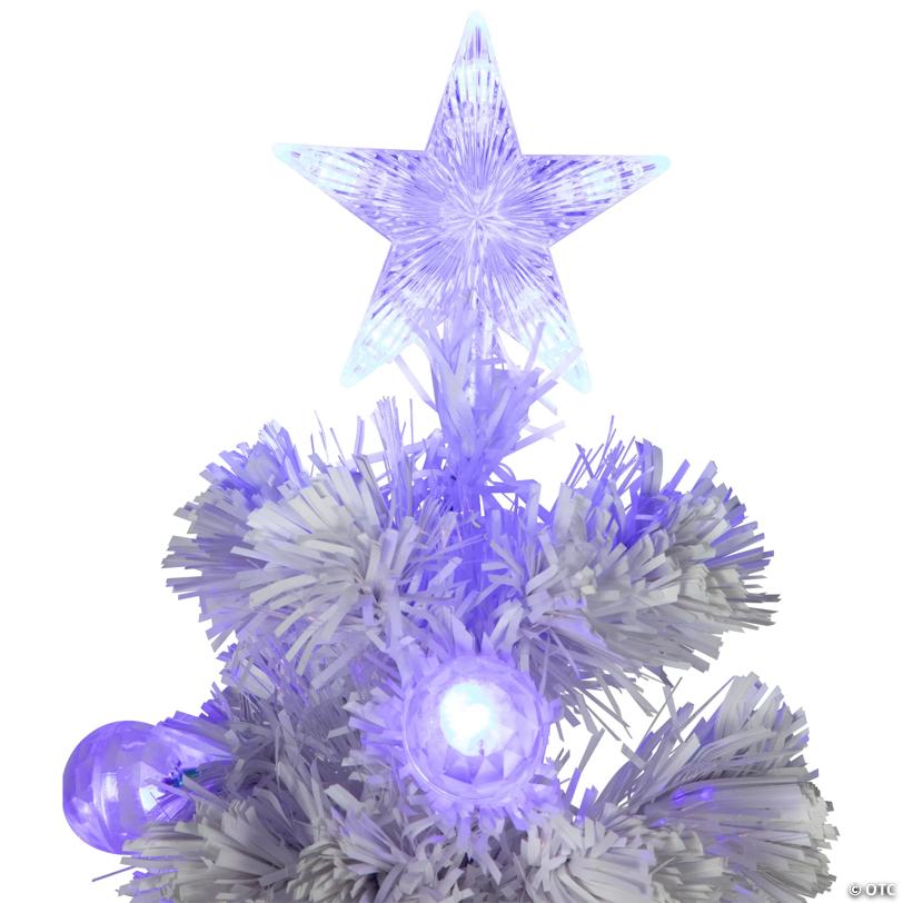 Northlight 4' Pre-Lit Medium White Iridescent Fiber Optic Artificial Christmas Tree  Blue LED Lights