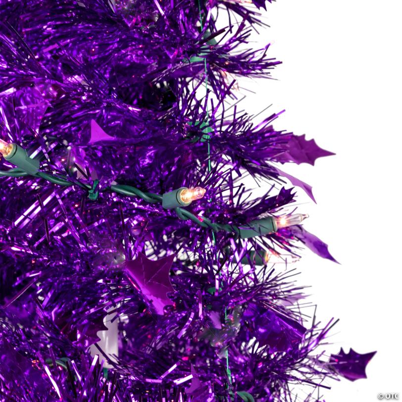 Northlight 4' Pre-Lit Purple Tinsel Pop-Up Artificial Christmas Tree  Clear Lights