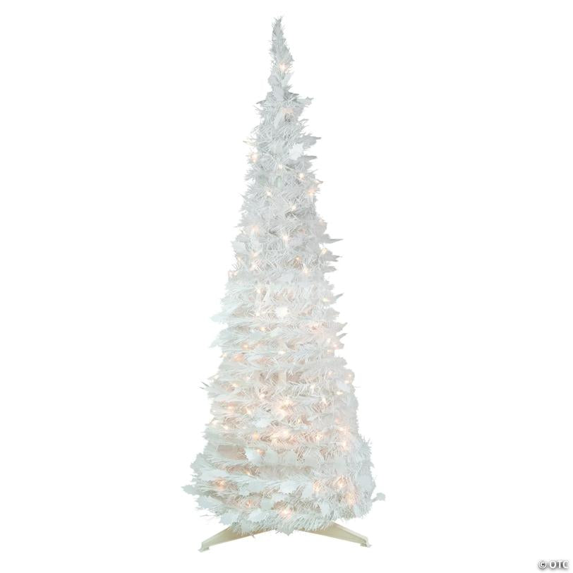 Northlight 4' Pre-Lit White Tinsel Pop-Up Artificial Christmas Tree  Clear Lights