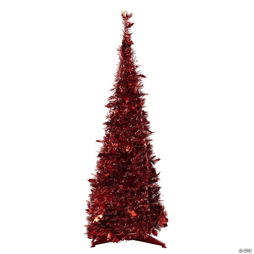 Northlight 4' Red Tinsel Pop-Up Artificial Christmas Tree  Unlit
