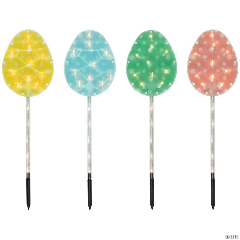 Northlight 4ct pastel easter egg pathway marker lawn stakes  clear lights