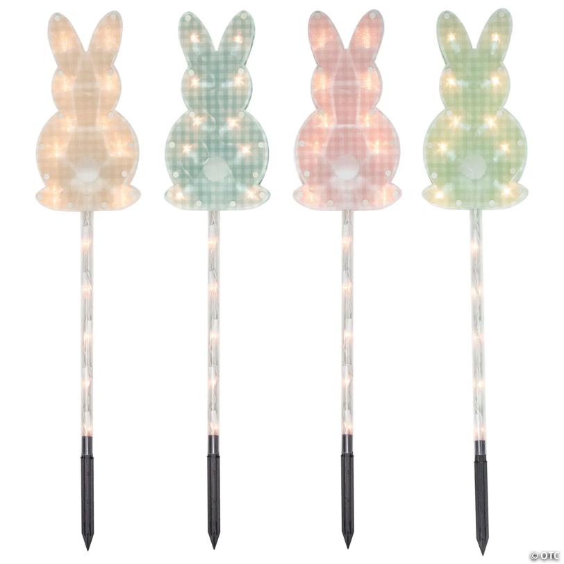 Northlight 4ct plaid pastel bunny easter pathway marker lawn stakes  clear lights
