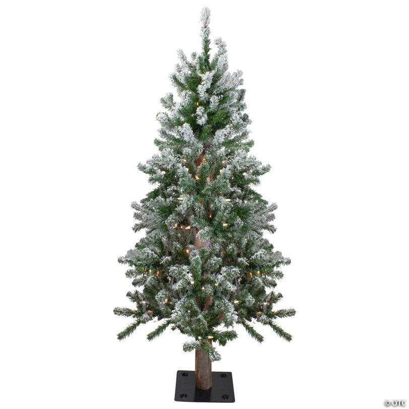 Northlight 4ft Pre-Lit Flocked Alpine Artificial Christmas Tree  Clear Lights