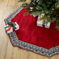 Northlight 50" Red Heptagon with Gray and White Snowflakes & Reindeer Knit Border Christmas Tree Skirt
